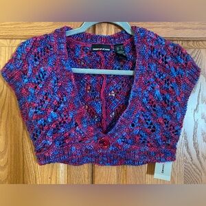 DKNY Women's Pink/Blue/Purple Sweater Knit Dolman Sleeve Shrug Y2K Size Small